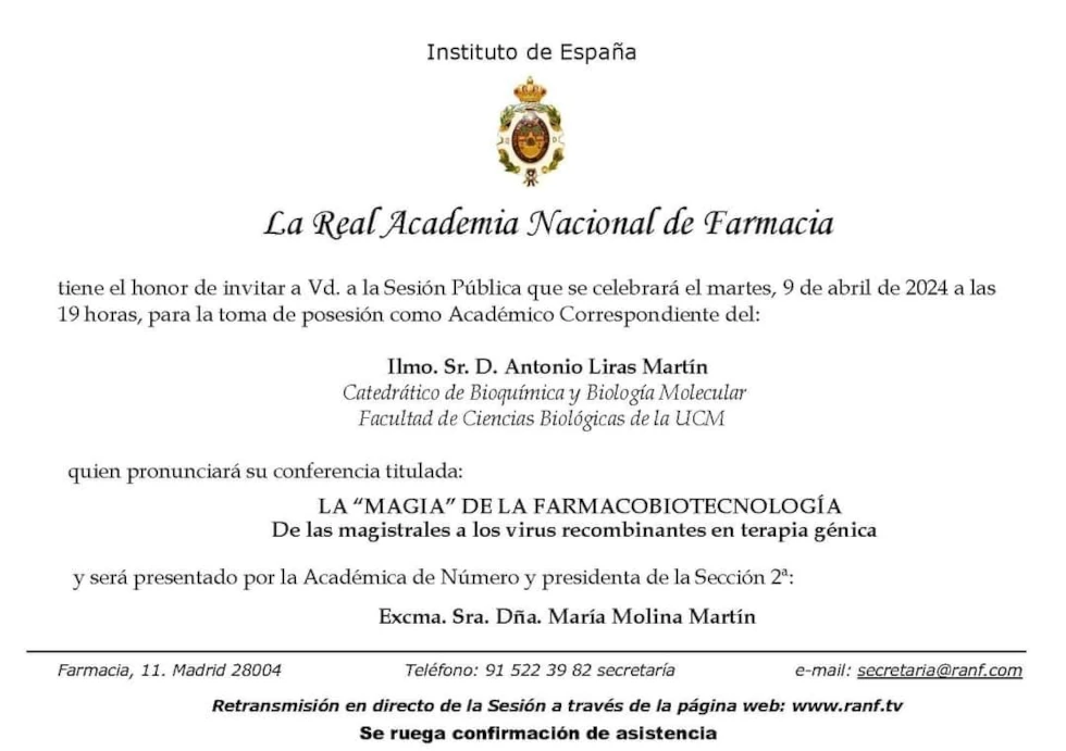 Antonio Liras Martín académico de la Real Academia Nacional de Farmacia